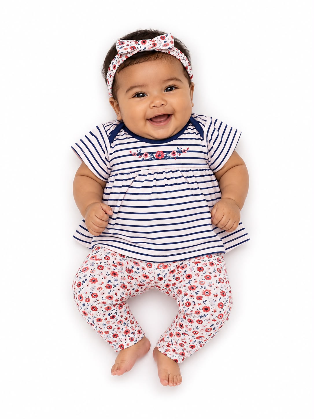 Set de 3 piezas gris rayas y flores Kids land