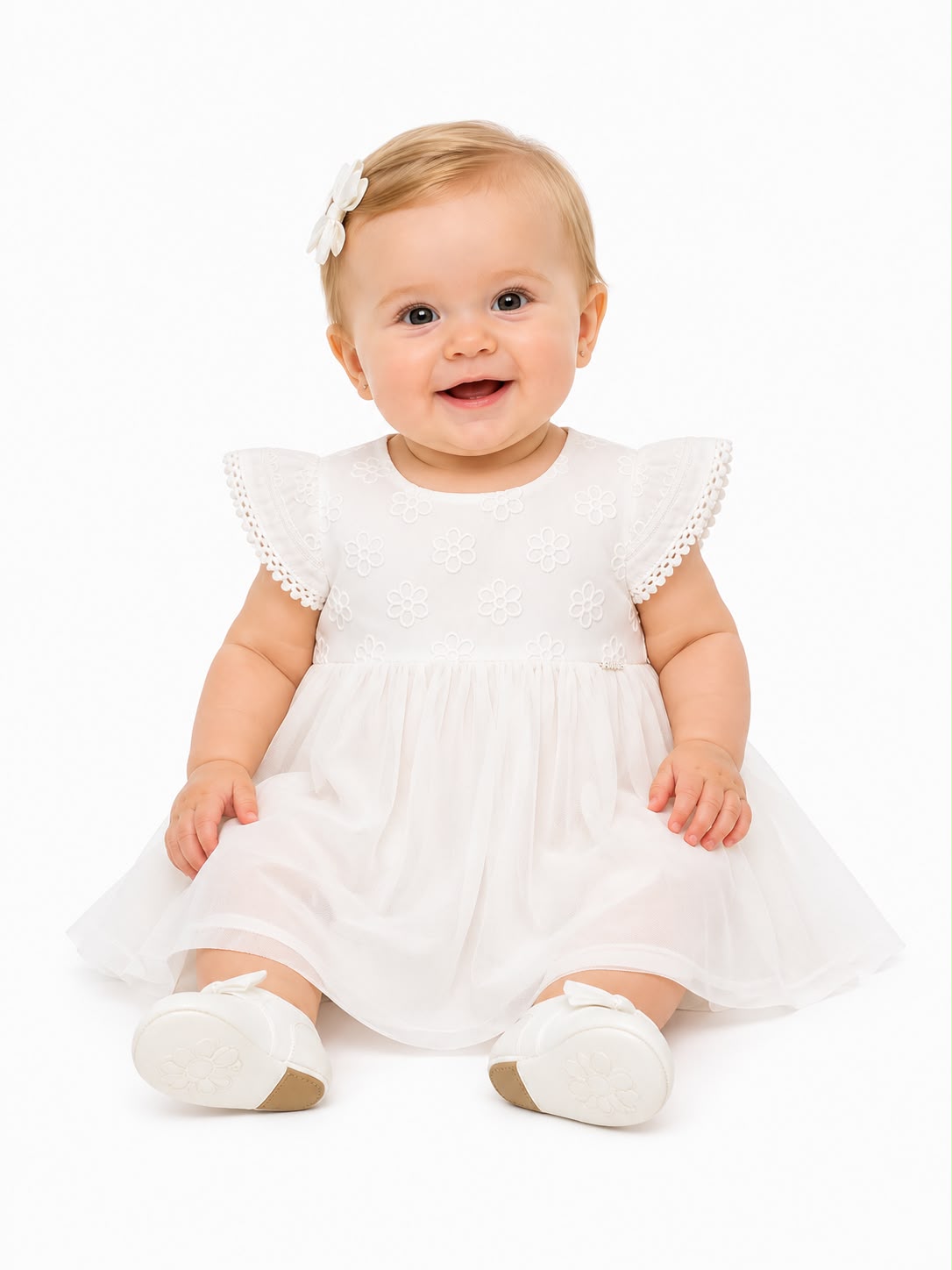 Vestido blanco de flores para bebé Kukie