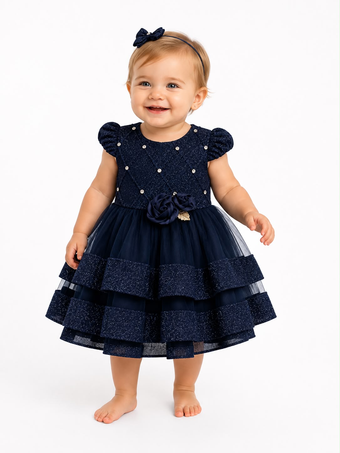 Vestido de festa azul para bebé Bon blues