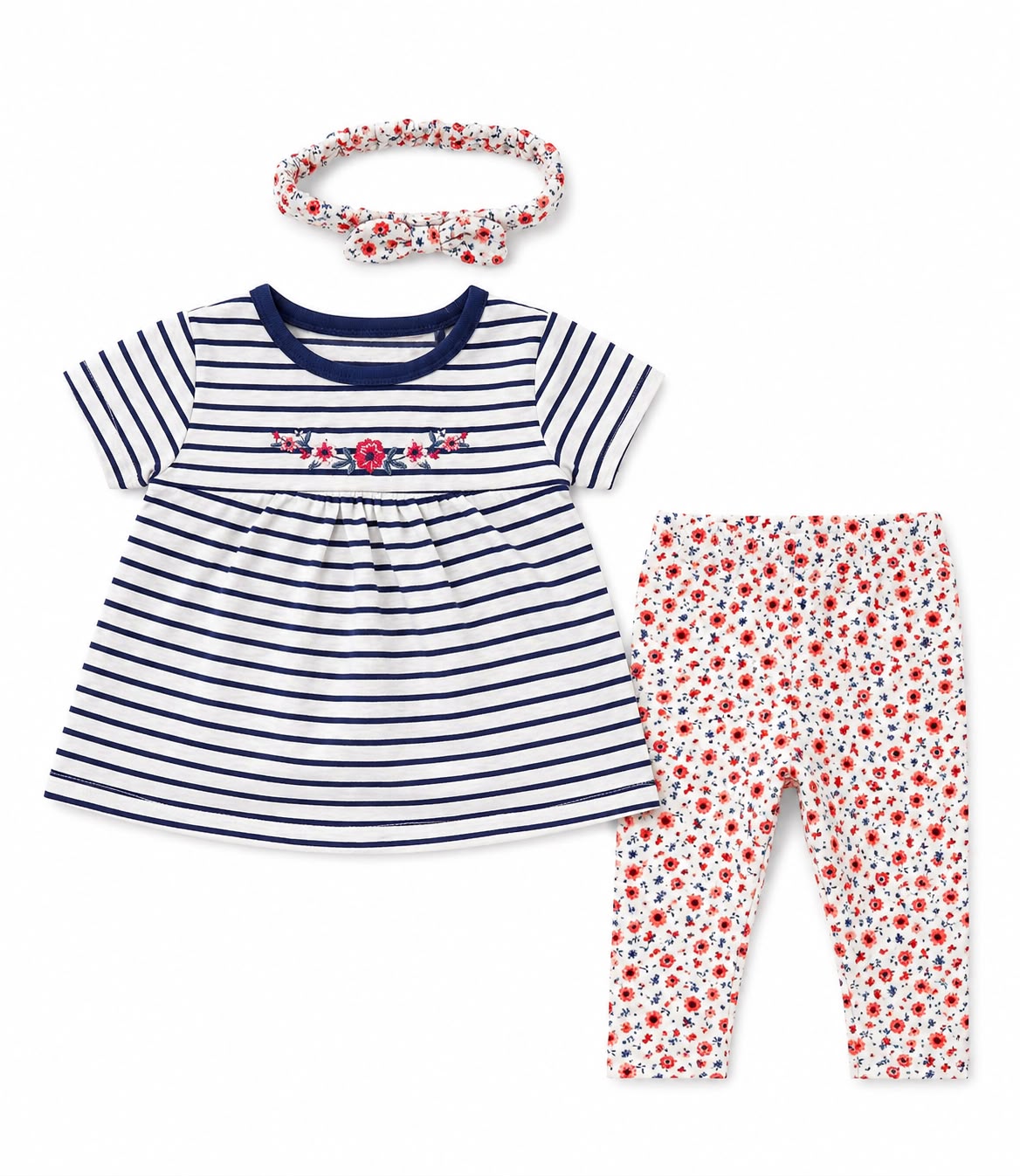 Set de 3 piezas gris rayas y flores Kids land