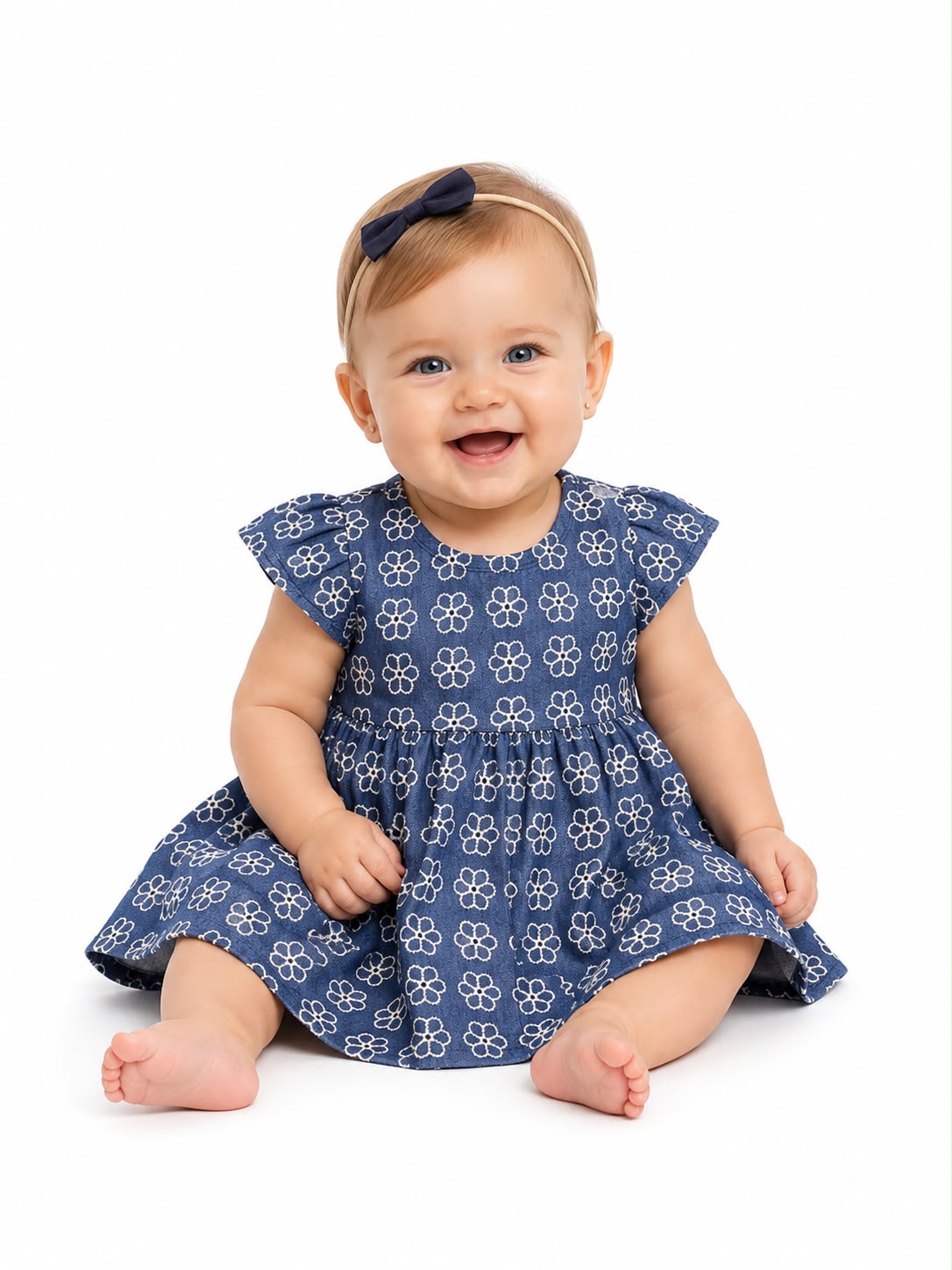 Vestido mezclilla flores para bebé  Fakini