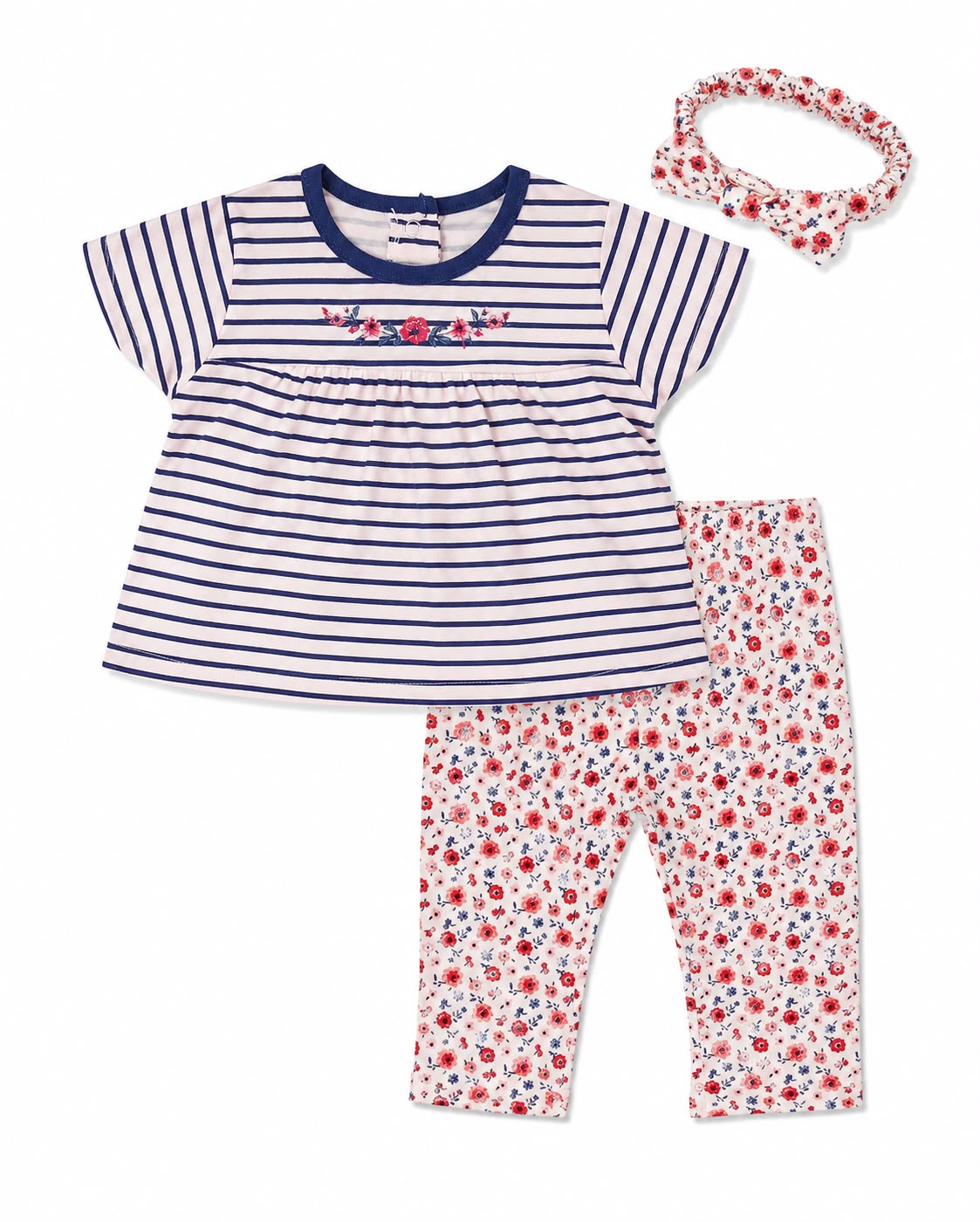 Set de 3 piezas gris rayas y flores Kids land