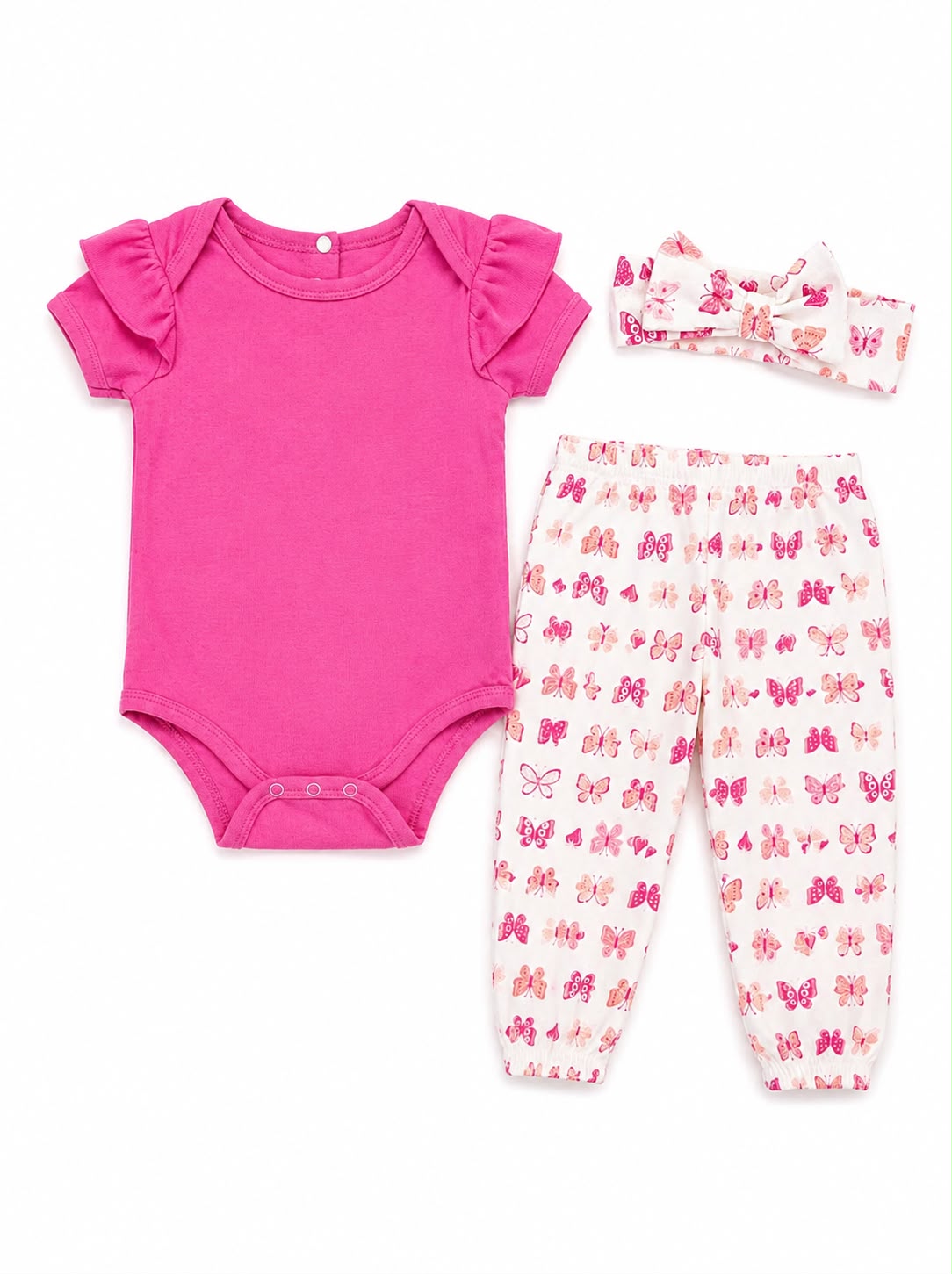 Set de 3 piezas mariposa fucsia para bebé Tinytots