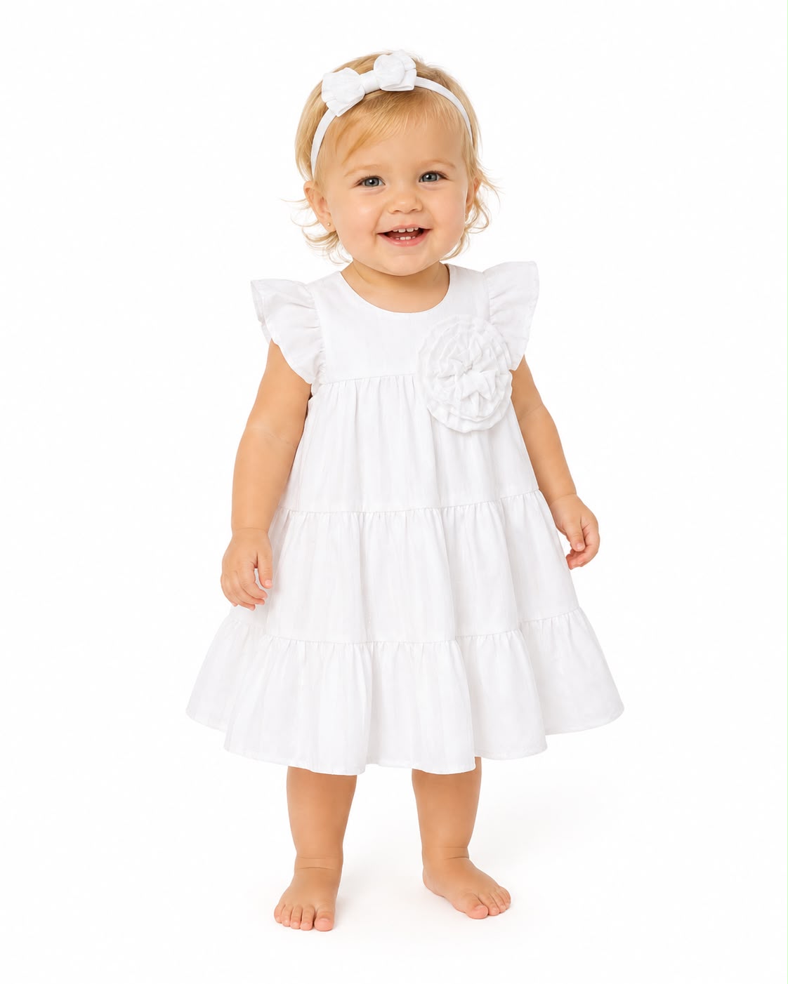 Vestido blanco flor grande para bebé milon