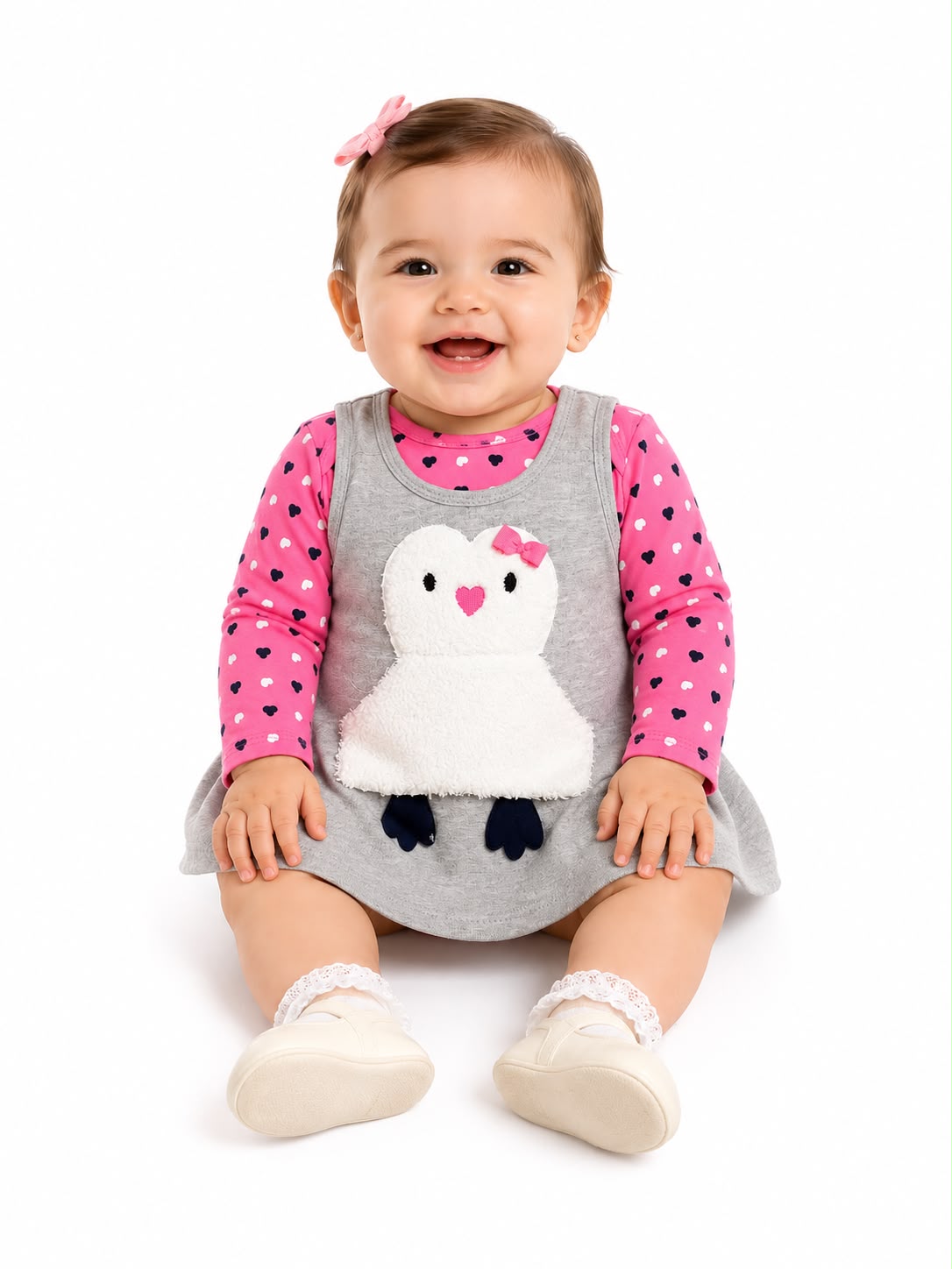 Set de vestido y mameluco gris pingüino   Milon