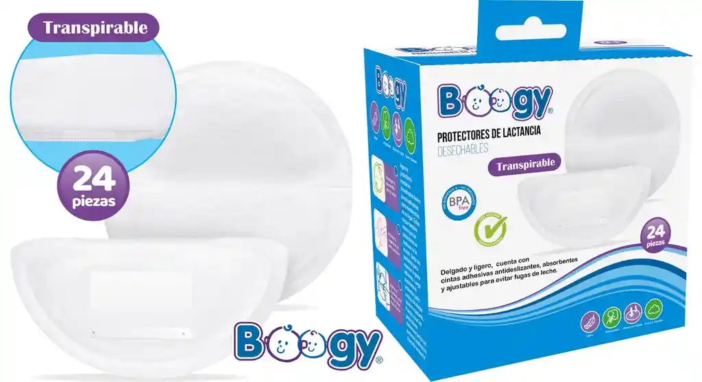 Protectores de lactancia  Desechables Boogy 24 piezas