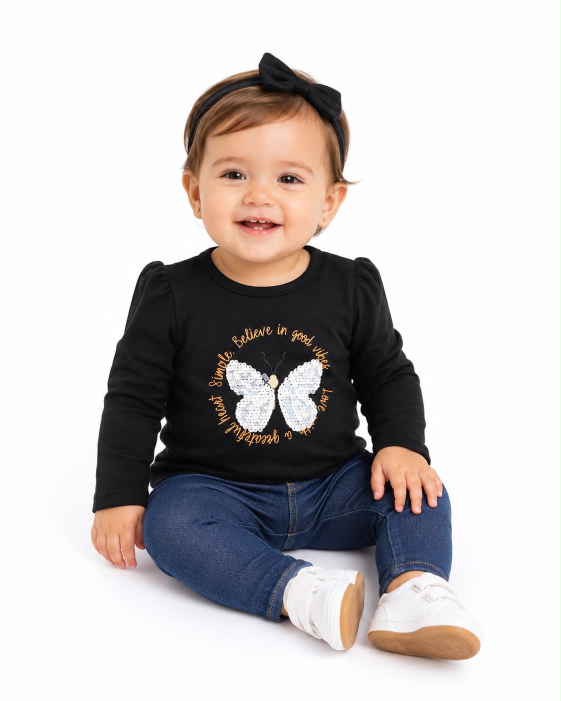 Blusa manga larga mariposa negra Fakini