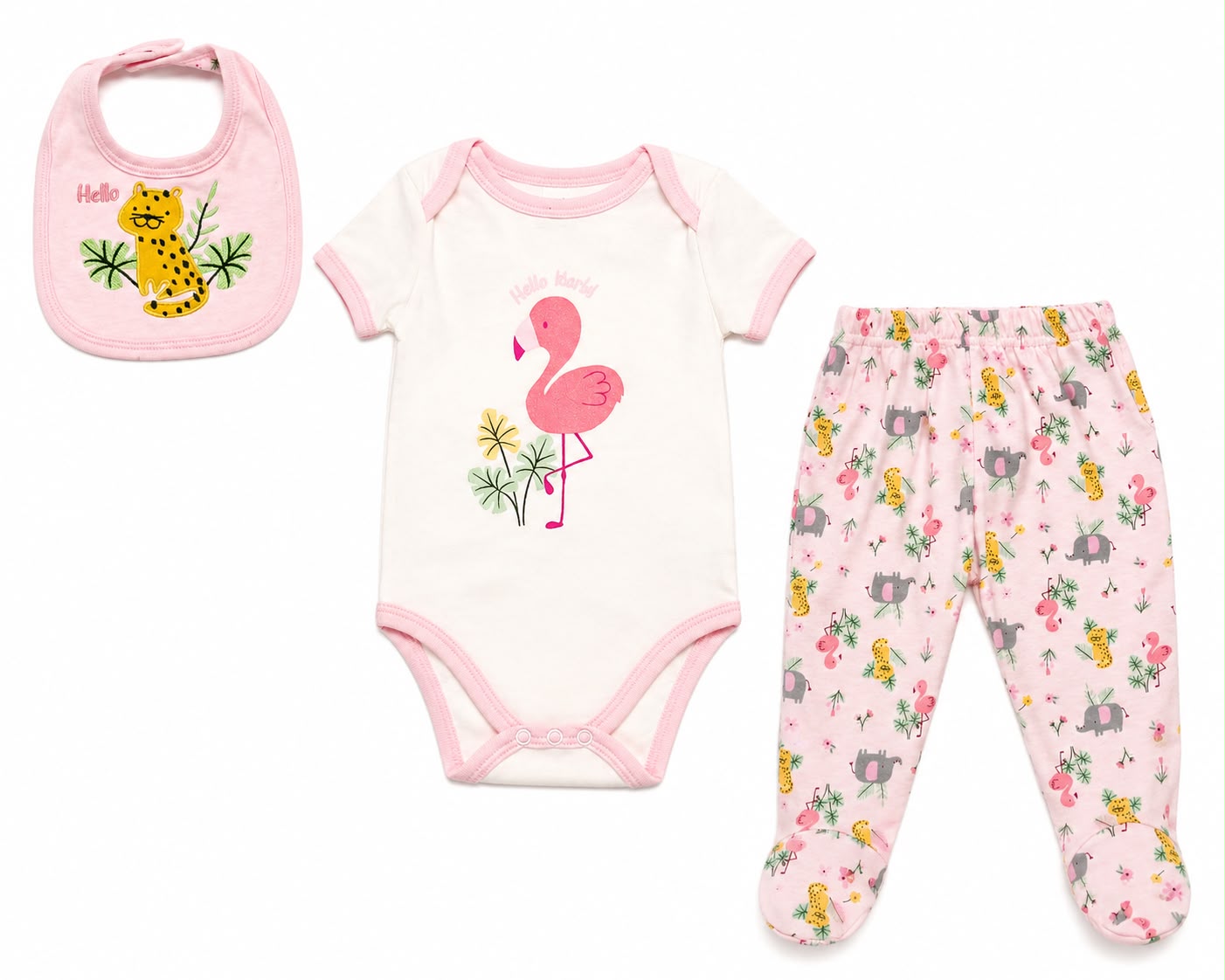 Set de 3 piezas flamingo y animales Tinytots