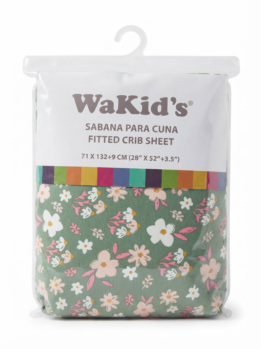 Sabana para cuna verde flores Wakids