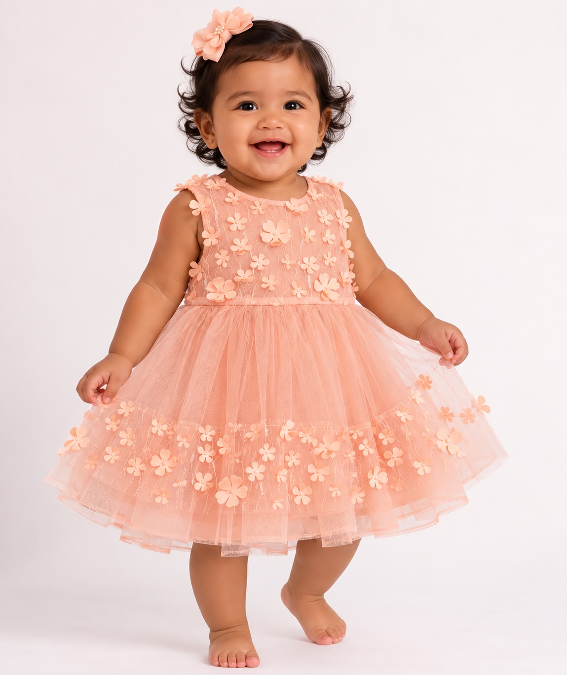 Vestido de fiesta melón para niña Tinytots