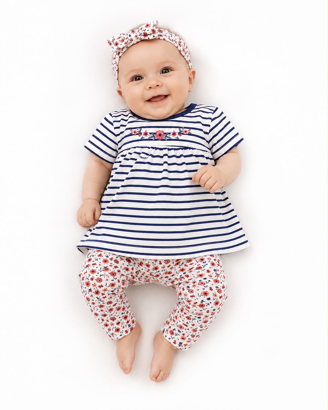 Set de 3 piezas gris rayas y flores Kids land